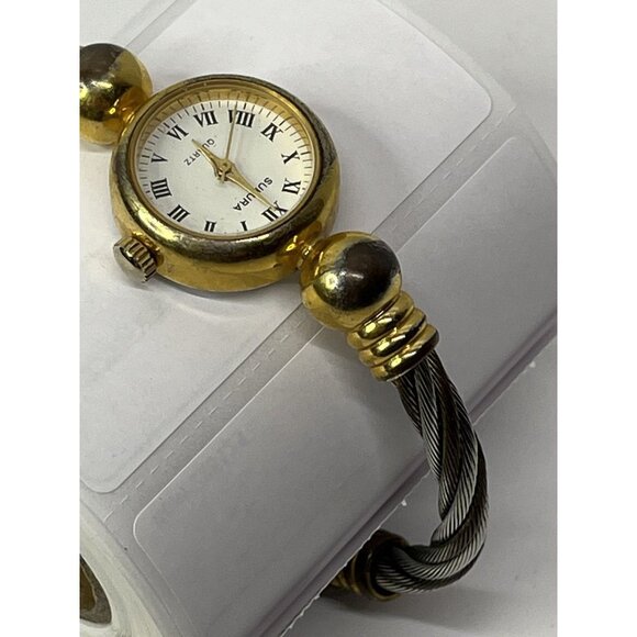 Sukura Quartz Womens Watch Twisted Cable Band Silver Gold Tone Not Working - Picture 4 of 13